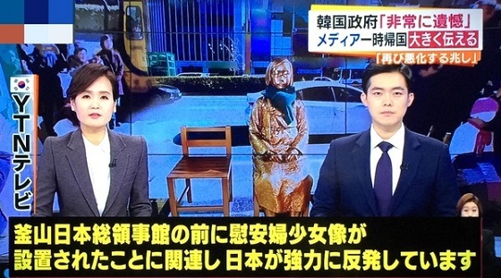 1月6日放送「Nスタ」 韓国・釜山の日本総領事館前に慰安婦像が設置され、日本政府が対抗措置を決めたことについて、ソウル市民「(日本は)身の程知らずです。自分の立場だけで考える態度は不適切です」