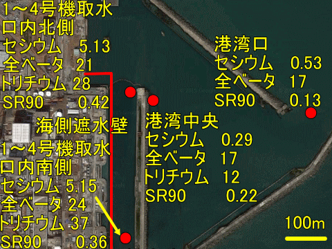 ストロンチウムやトリチウムが見つかる福島第一港湾内