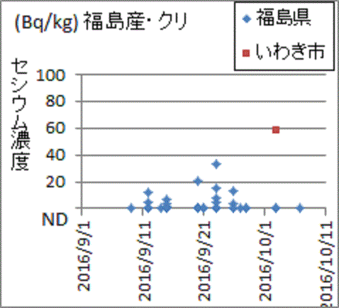 いわき市に比べ大幅に低い福島県の福島産クリの検査結果