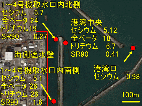 各所でストロンチウム９０等の放射性物質が見つかる福島第一港湾内