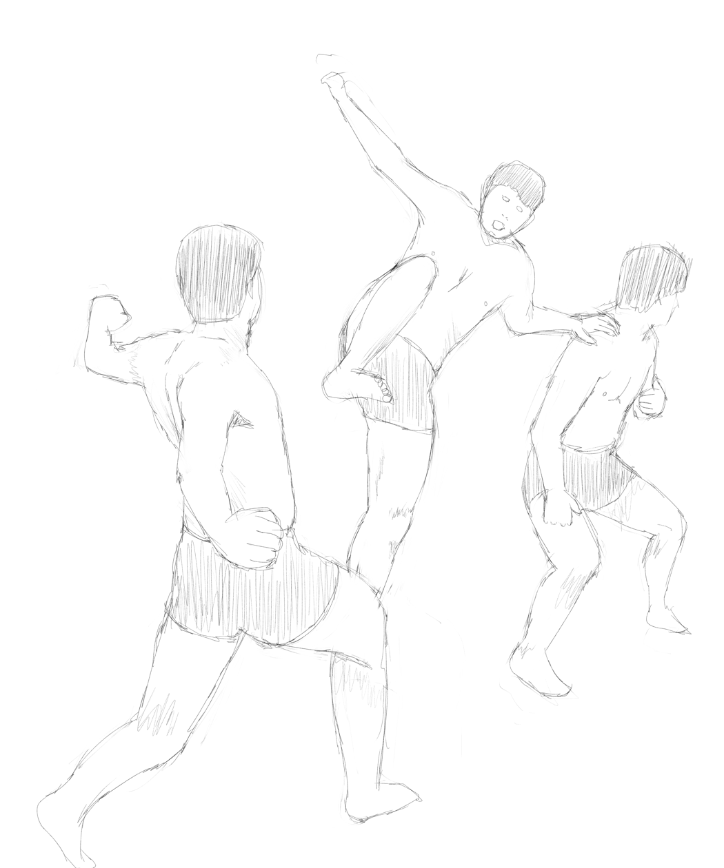 ミリタリーな人 物 他の色々な物を描くためのブログ 瞬撮アクションポーズ02 バディアクション編を見つつ 男性の体と衣服を描く練習 水着男性 その８ 味方の肩を使っての飛び蹴り