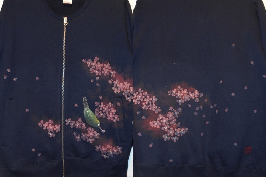 手描ジャケット　桜とメジロ 