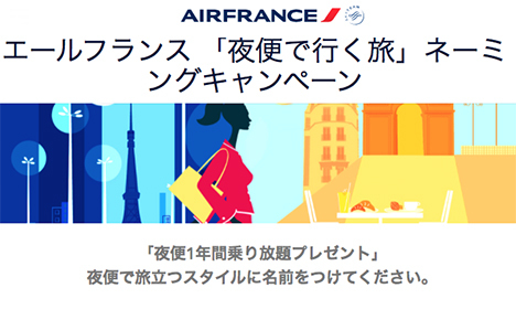 エールフランス航空は、東京－パリ線「夜便1年間乗り放題プレゼント」ネーミングキャンペーンを開催！