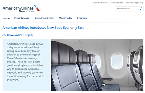 アメリカン航空は、よりお得なベーシックエコノミー導入を発表！